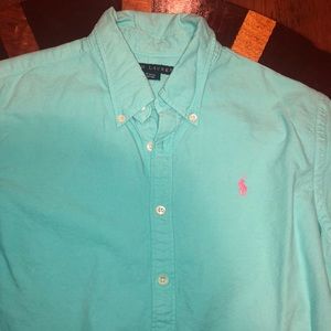 Blue, Ralph Lauren button down shirt! Size 8!